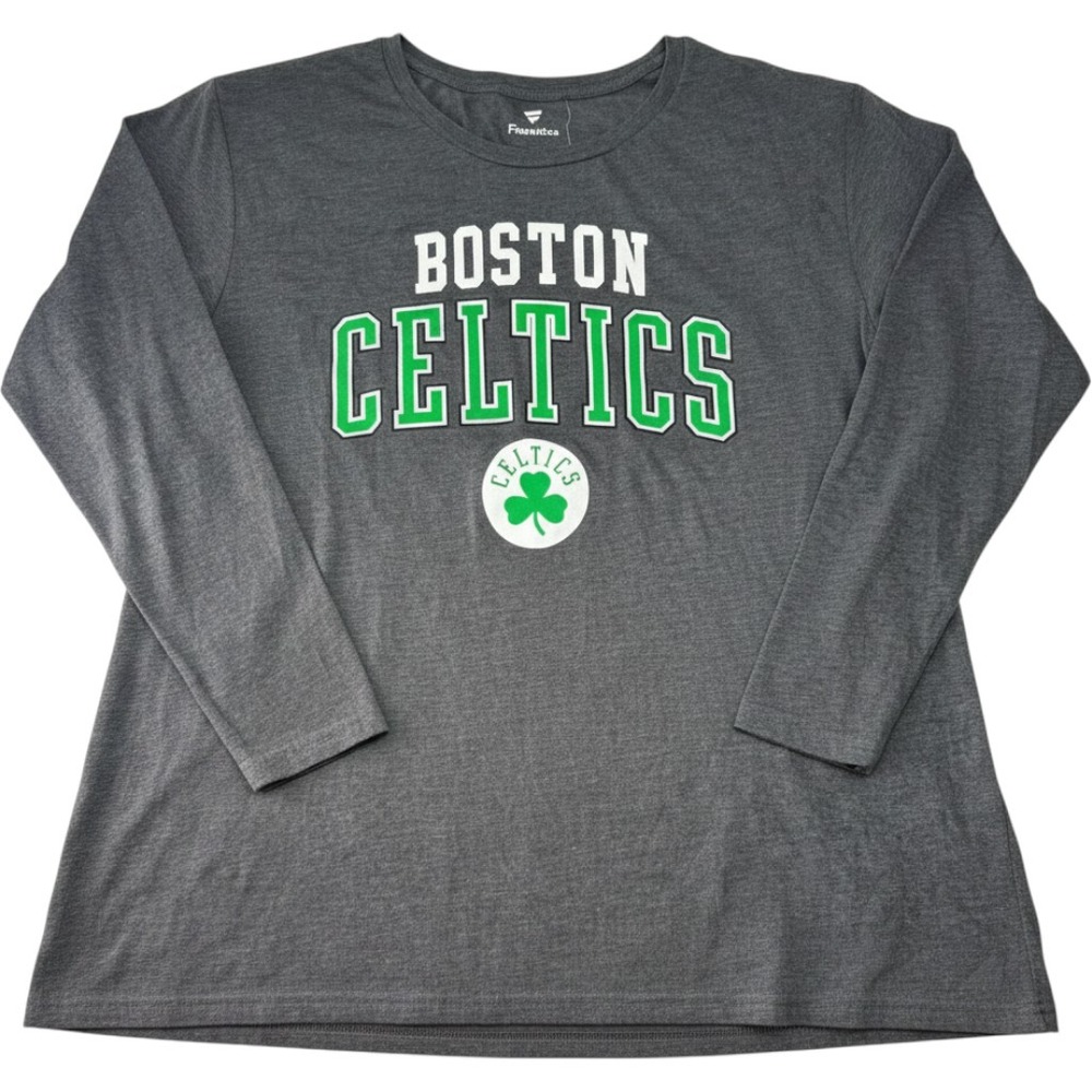 Fanatics Boston Celtics Womens XL 3/4 Sleeve Graphic Tee Shirt Charcoal Grey NEW